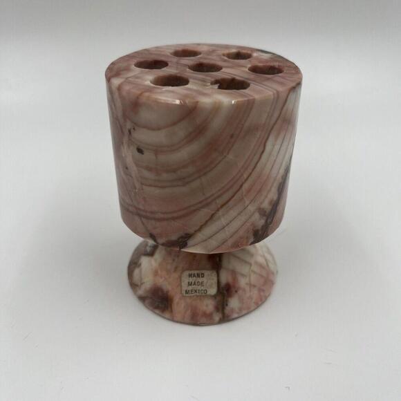 Vintage Pink Agate Marble Desktop Pencil Holder Paper Weight Floral Frog - Picture 3 of 7